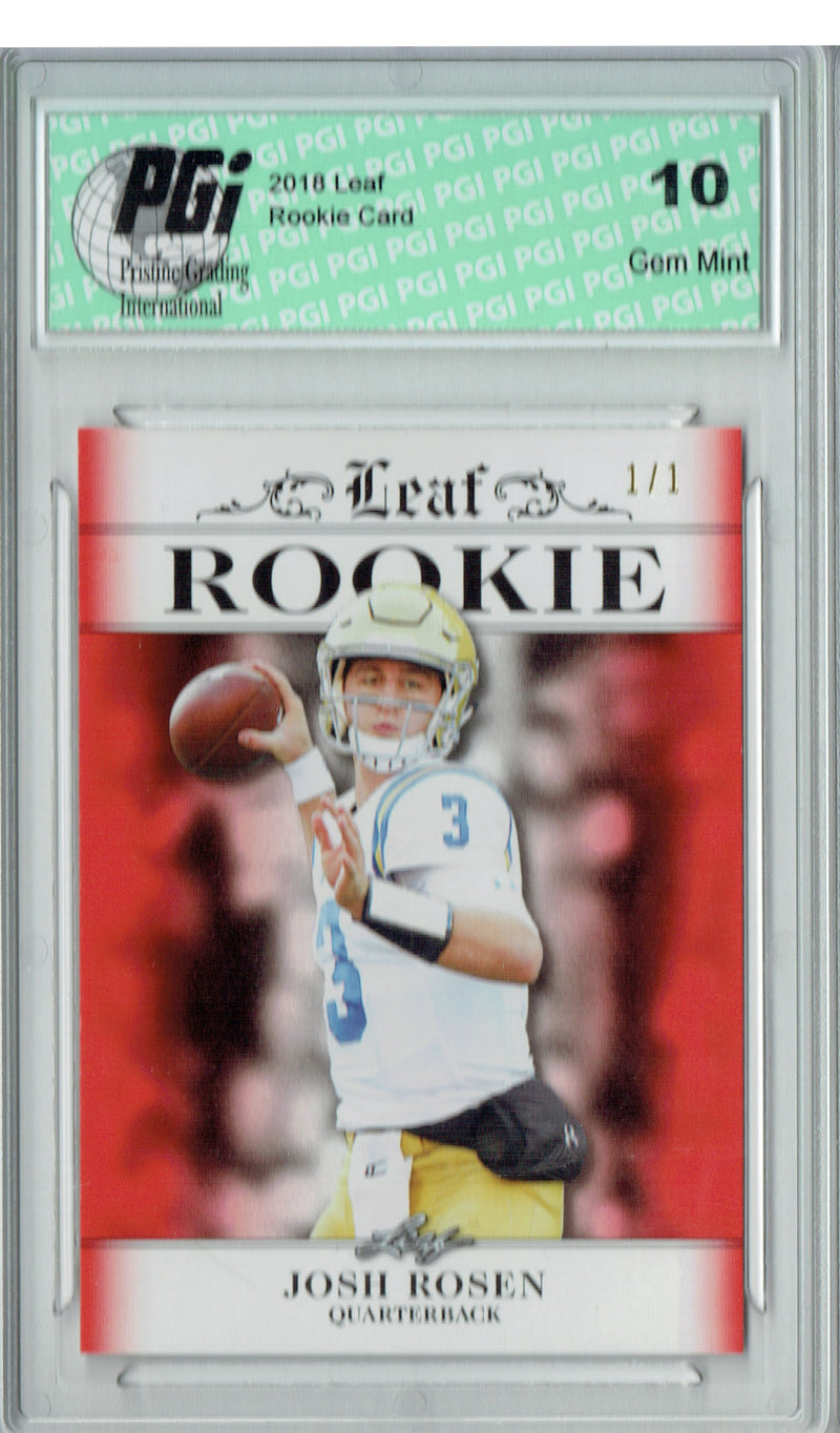 Josh Rosen Rookie Card Arizona PGI 10 Gem Mint Football Trading Card 2018 Leaf Exclusive #RA-03 Red Blank Back SP 1/1