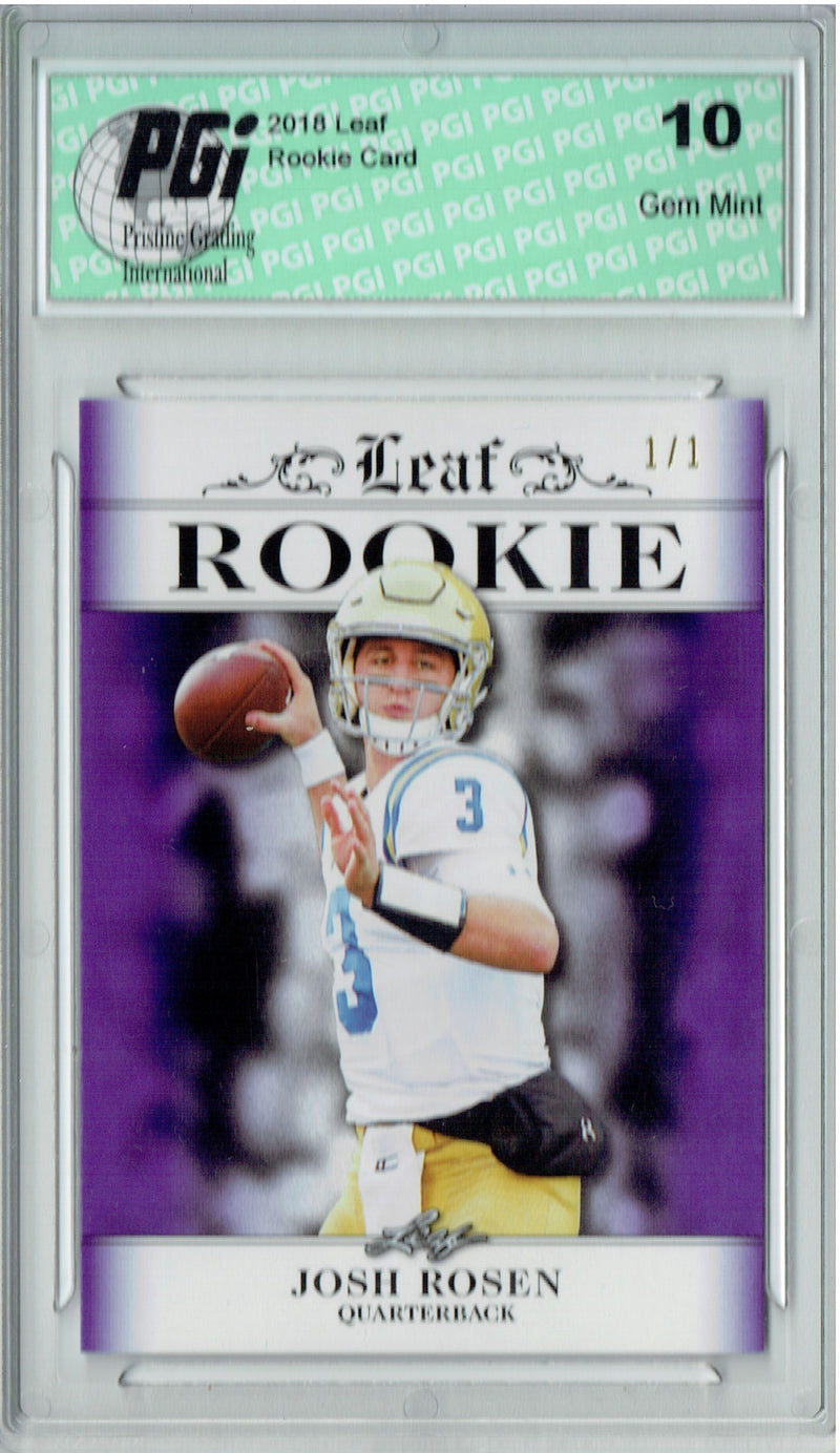 Josh Rosen Rookie Card Arizona PGI 10 Gem Mint Football Trading Card 2018 Leaf Exclusive #RA-03 Purple Blank Back 1/1