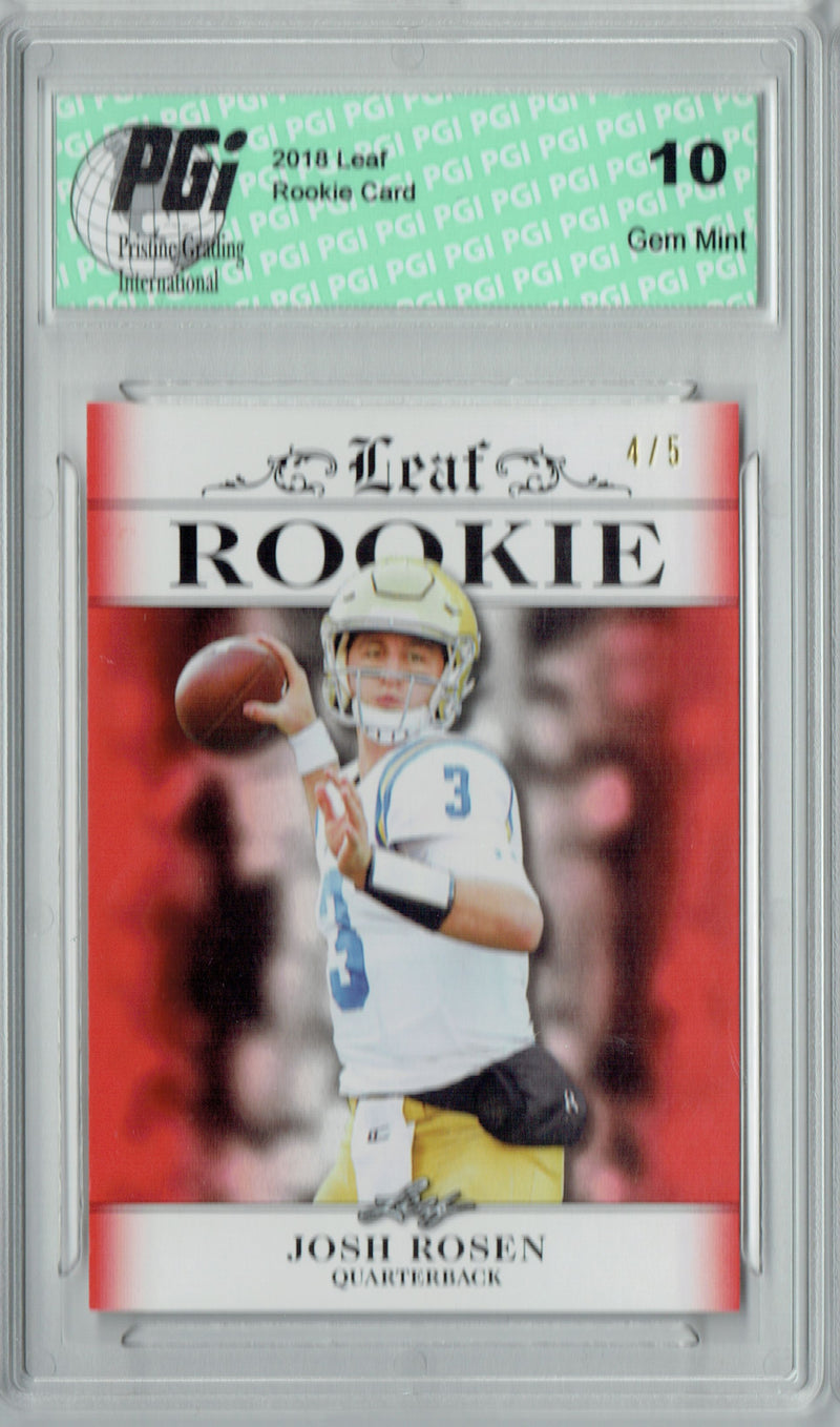 Josh Rosen Rookie Card Arizona PGI 10 Gem Mint Football Trading Card 2018 Leaf Exclusive #RA-03 Red SP, Only 5 Made