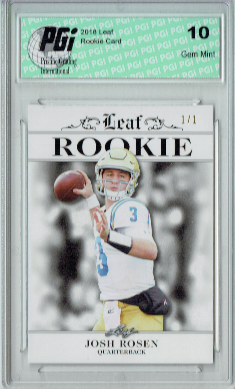 Josh Rosen Rookie Card Arizona PGI 10 Gem Mint Football Trading Card 2018 Leaf Exclusive #RA-03 White Blank Back 1/1