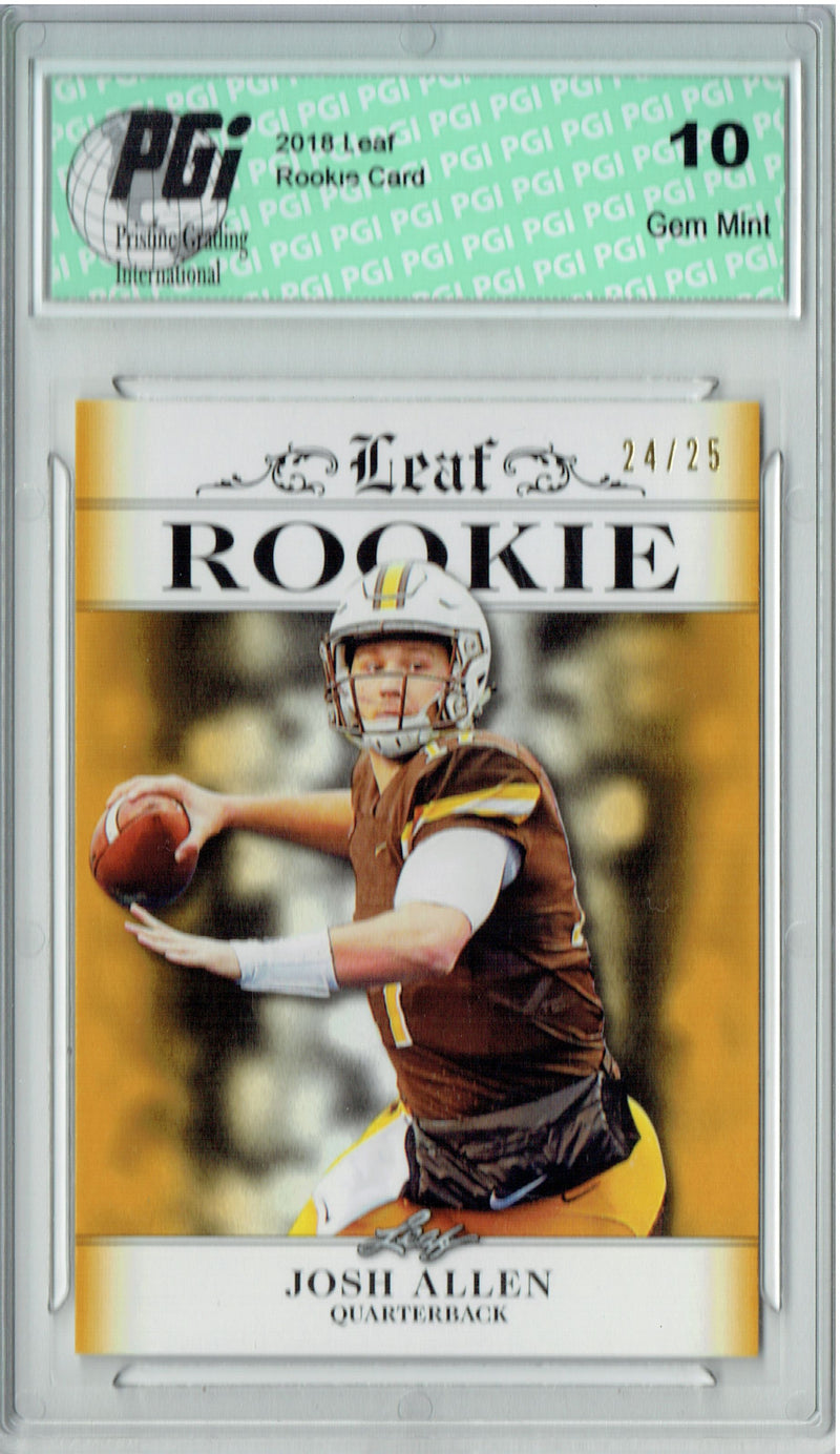 Josh Allen Rookie Card Buffalo PGI 10 Gem Mint Football Trading Card 2018 Leaf Exclusive #RA-02 Gold SP Only 25 Made