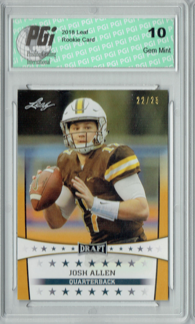 Josh Allen Rookie Card Buffalo PGI 10 Gem Mint Football Trading Card 2018 Leaf Draft #ST-05 Gold SP, Only 25 Made