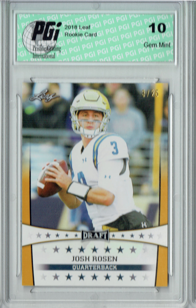 Josh Rosen Rookie Card Arizona PGI 10 Gem Mint Football Trading Card 2018 Leaf Draft #ST-06 Gold SP, Jersey #3/25