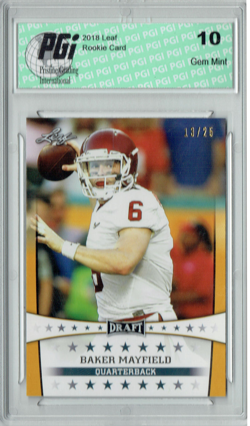 Baker Mayfield Rookie Card Cleveland PGI 10 Gem Mint Football Trading Card 2018 Leaf Draft #ST-02 Gold SP, Only 25 Made