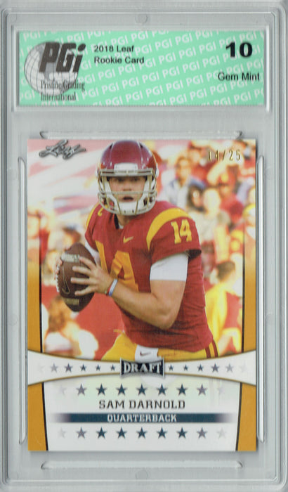 Sam Darnold 2018 Leaf Draft #ST-24 Gold SP, Jersey #14/25 Rookie Card PGI 10