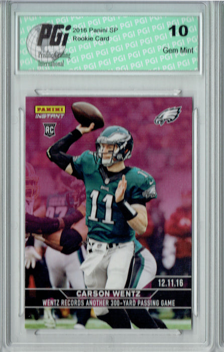 Carson Wentz 2016 Panini SP #313 Purple #1 of 10 Made Rookie Card PGI 10