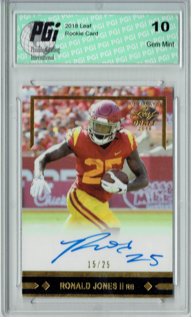 Ronald Jones Rookie Card Tampa Bay PGI 10 Gem Mint Football Trading Card 2018 Leaf Football #GLR-RJ2 Auto, #15/25