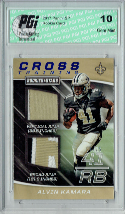 Alvin Kamara 2017 Rookies & Stars #27 Double Patch #1/25 Rookie Card PGI 10