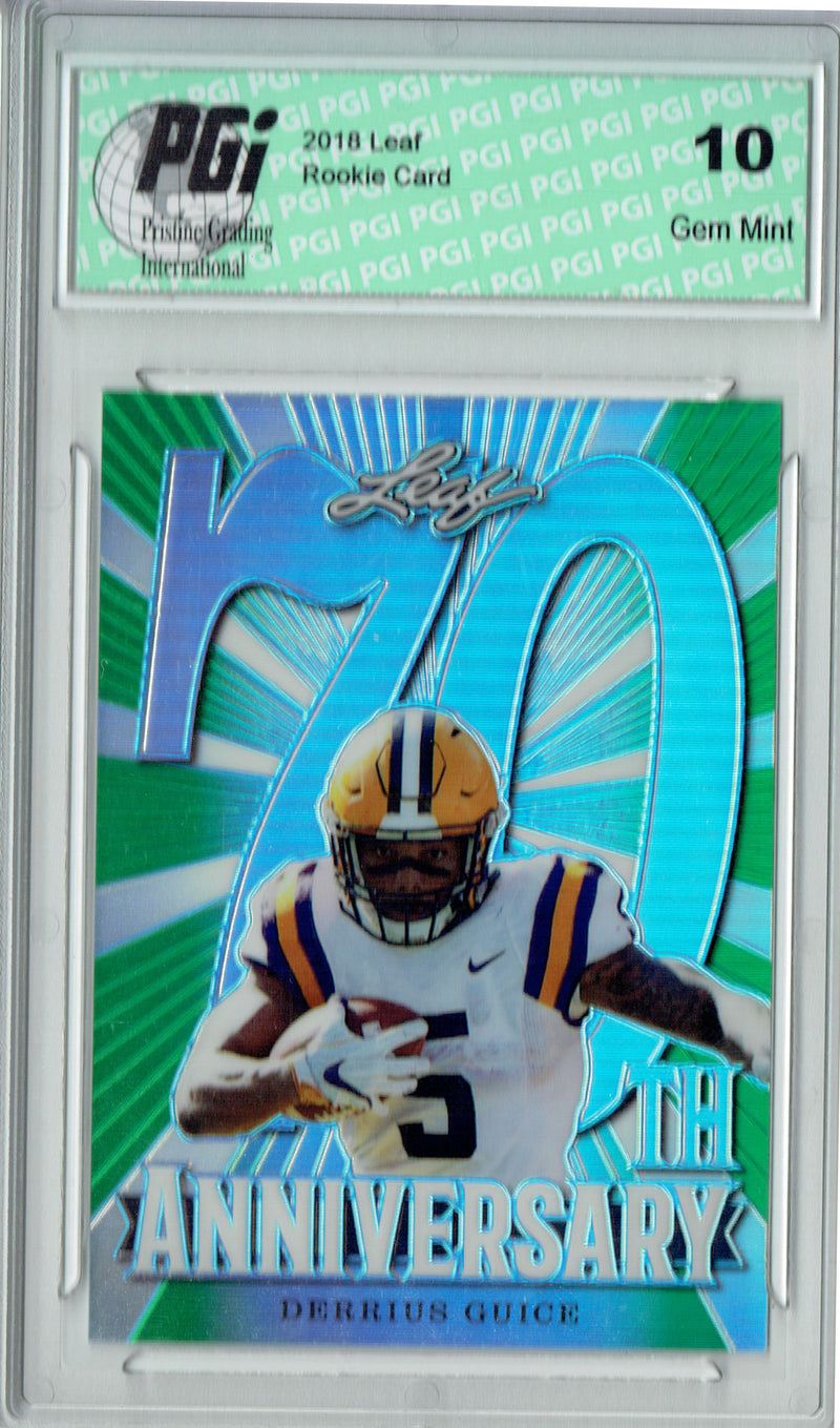 Derrius Guice Rookie Card Washington PGI 10 Gem Mint Football Trading Card 2018 Leaf 70th #L70-02 Green SP Only 10 Made