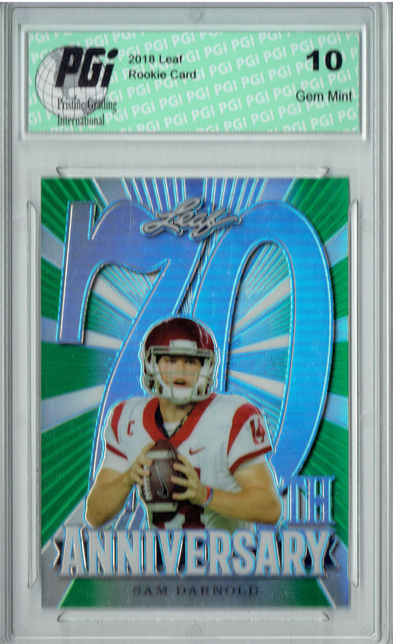Sam Darnold Rookie Card New York PGI 10 Gem Mint Football Trading Card 2018 Leaf 70th #L70-10 Green SP Only 10 Made