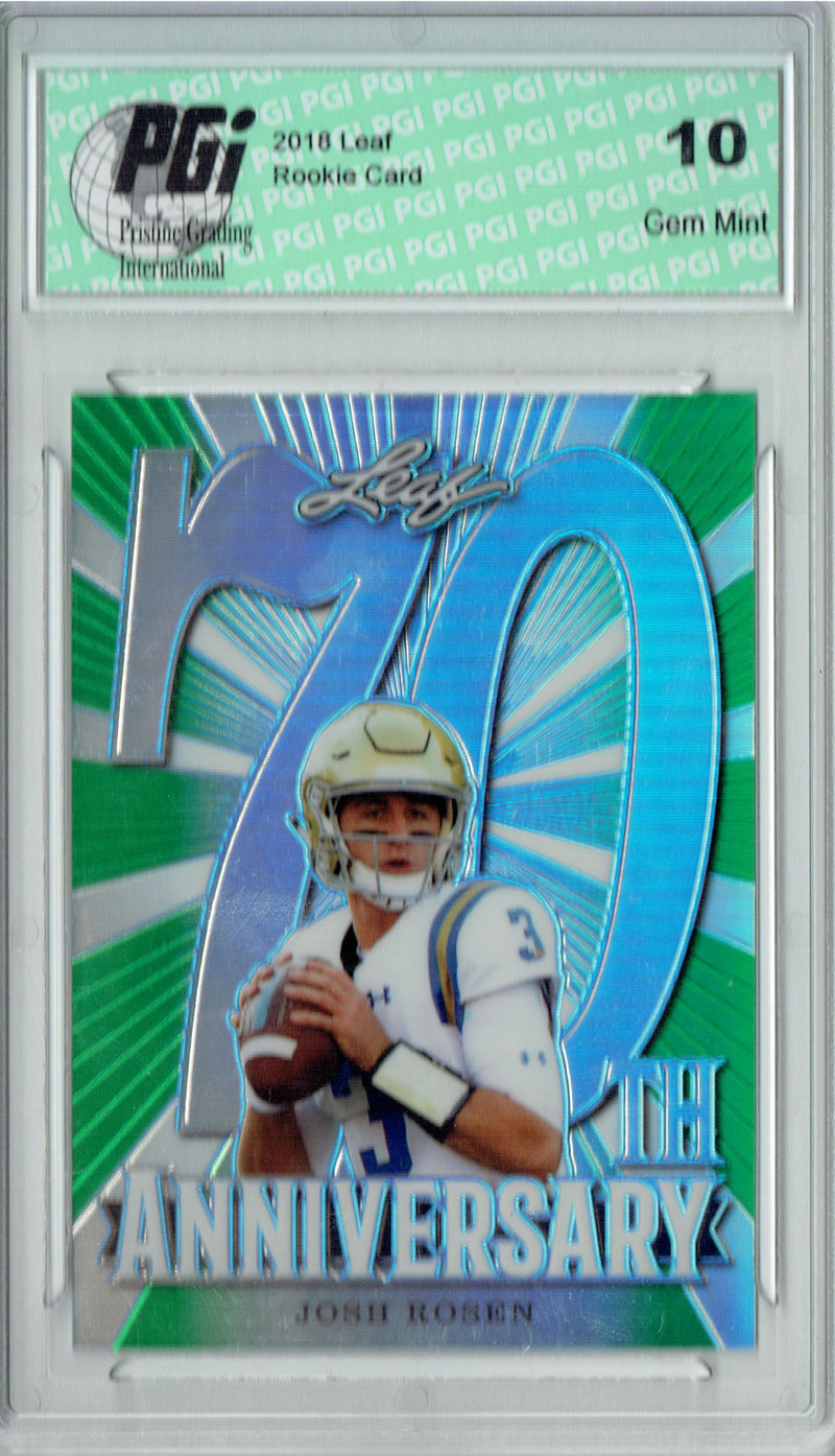 Josh Rosen Rookie Card Arizona PGI 10 Gem Mint Football Trading Card 2018 Leaf 70th #L70-04 Green SP Only 10 Made