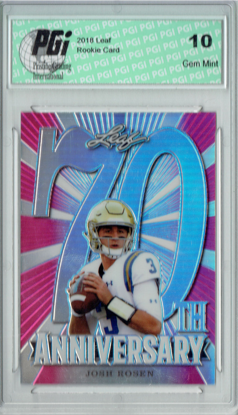 Josh Rosen Rookie Card Arizona PGI 10 Gem Mint Football Trading Card 2018 Leaf 70th #L70-04 Pink SP, Only 20 Made