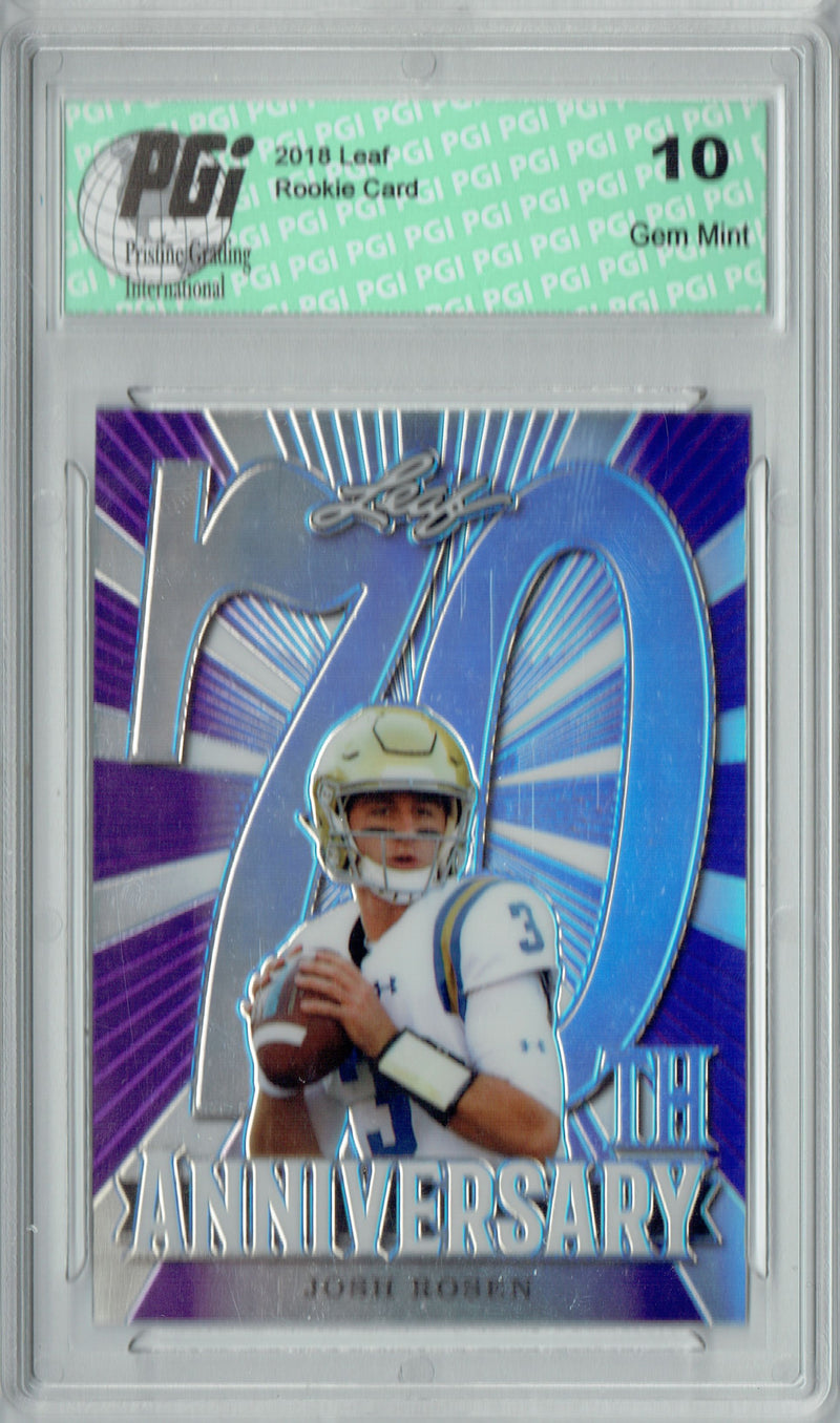 Josh Rosen Rookie Card Arizona PGI 10 Gem Mint Football Trading Card 2018 Leaf 70th #L70-04 Purple SP, Only 25 Made
