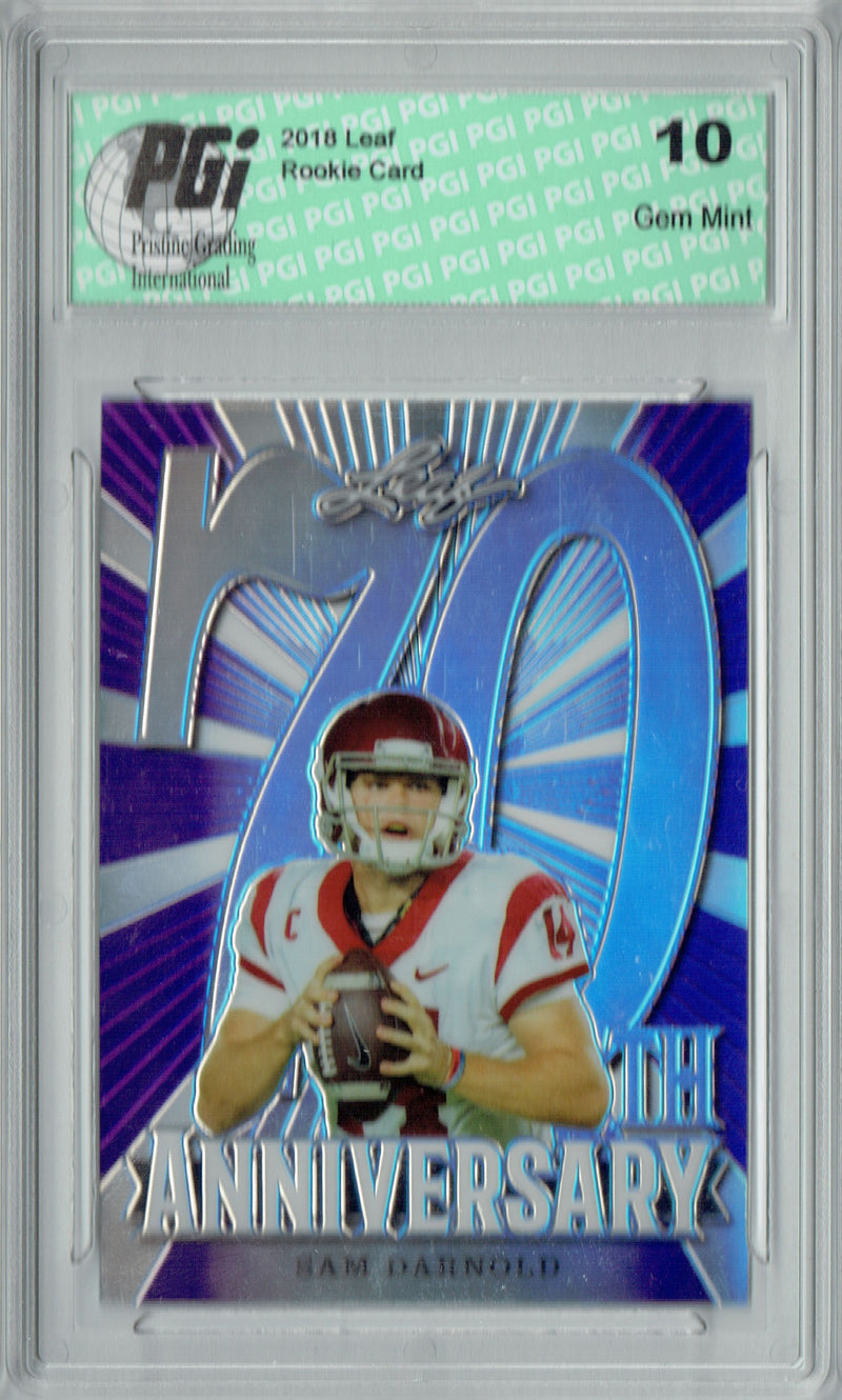 Sam Darnold Rookie Card New York PGI 10 Gem Mint Football Trading Card 2018 Leaf 70th #L70-10 Purple SP, Only 25 Made