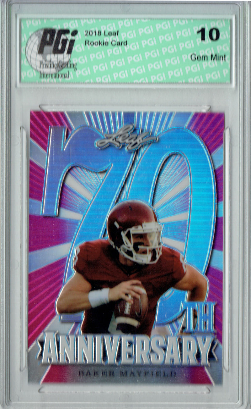 Baker Mayfield Rookie Card Cleveland PGI 10 Gem Mint Football Trading Card 2018 Leaf 70th #L70-01 Pink SP, Only 20 Made