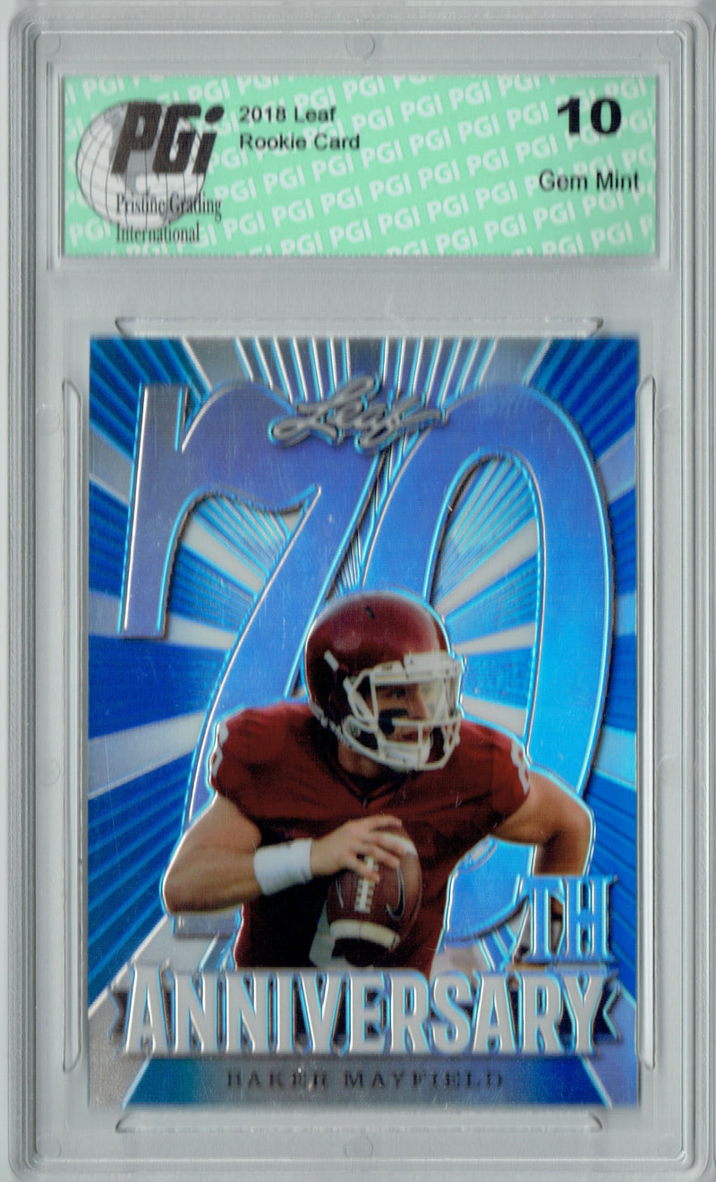 Baker Mayfield Rookie Card Cleveland PGI 10 Gem Mint Football Trading Card 2018 Leaf 70th #L70-01 Blue SP, Only 50 Made