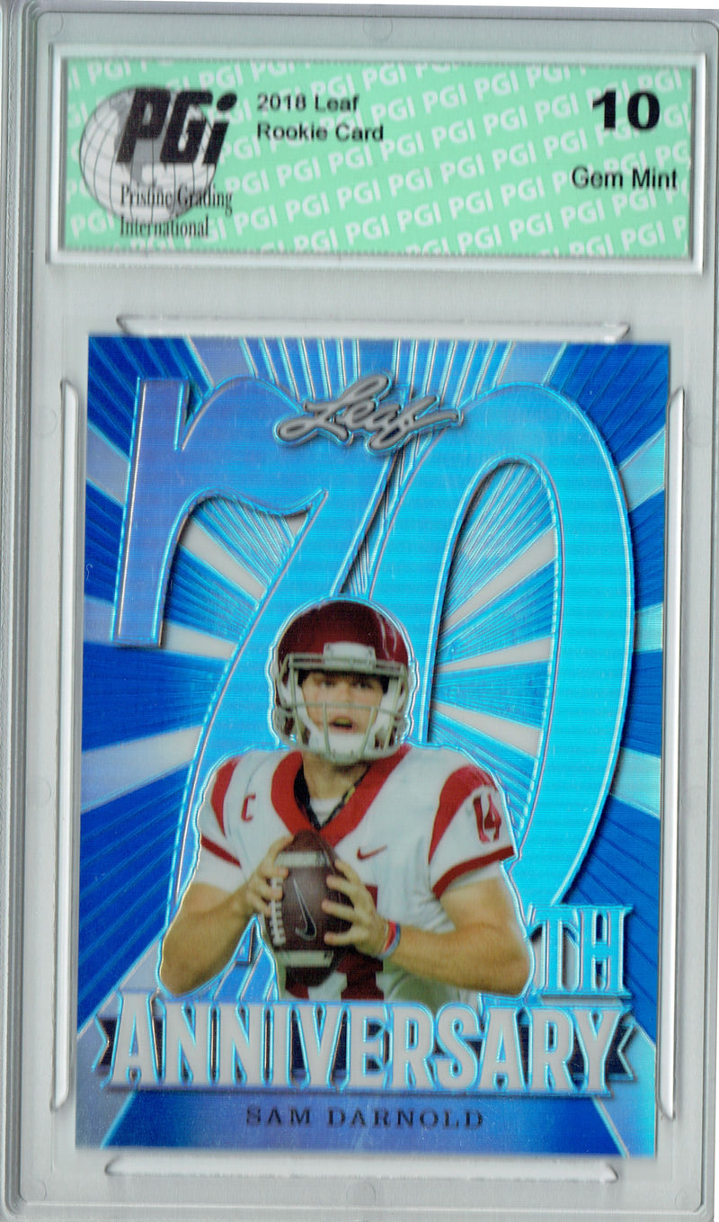 Sam Darnold Rookie Card New York PGI 10 Gem Mint Football Trading Card 2018 Leaf 70th #L70-10 Blue SP, Only 50 Made
