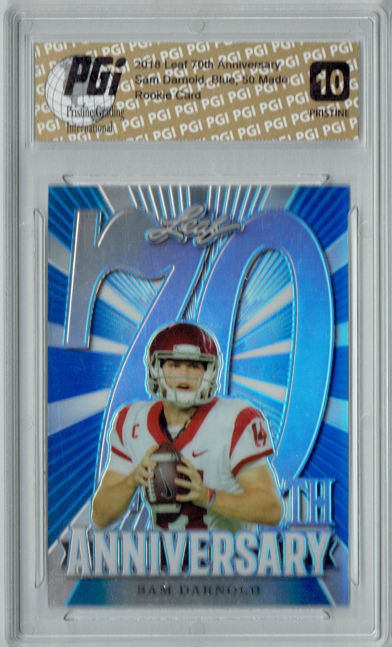 Sam Darnold Rookie Card New York PGI 10 Gem Mint Football Trading Card 2018 Leaf 70th #L70-10 PRISTINE Blue 50 Made