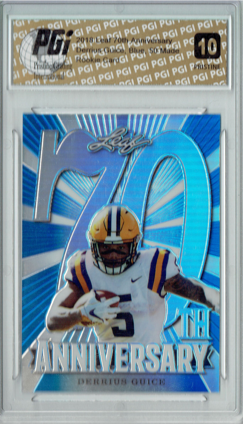 Derrius Guice Rookie Card Washington PGI 10 Gem Mint Football Trading Card 2018 Leaf 70th #L70-02 PRISTINE Blue 50 Made