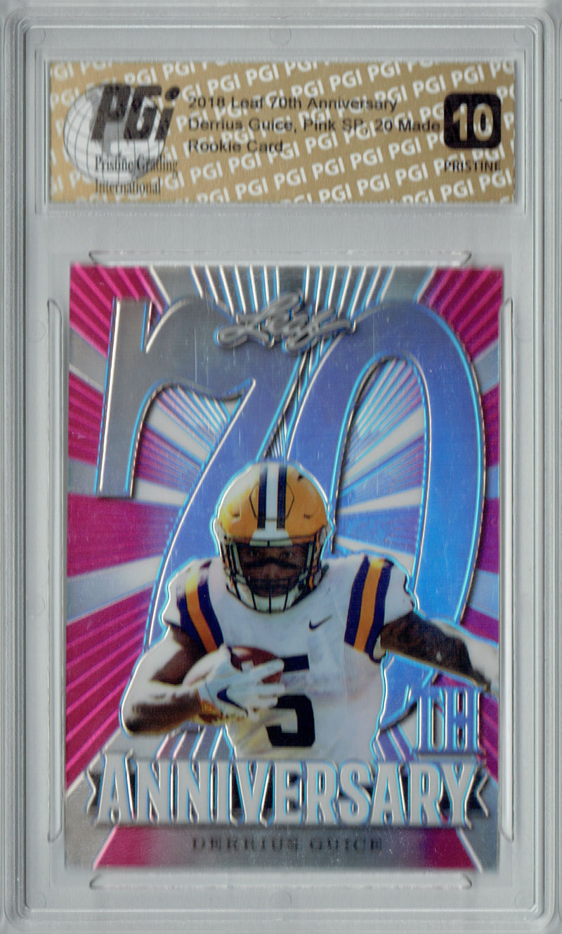 Derrius Guice Rookie Card Washington PGI 10 Gem Mint Football Trading Card 2018 Leaf 70th #L70-02 PRISTINE Pink 20 Made
