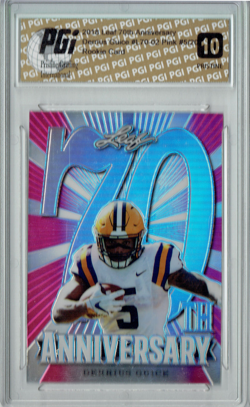 Derrius Guice Rookie Card Washington PGI 10 Gem Mint Football Trading Card 2018 Leaf 70th #l70-02 PRISTINE Jersey #5/20