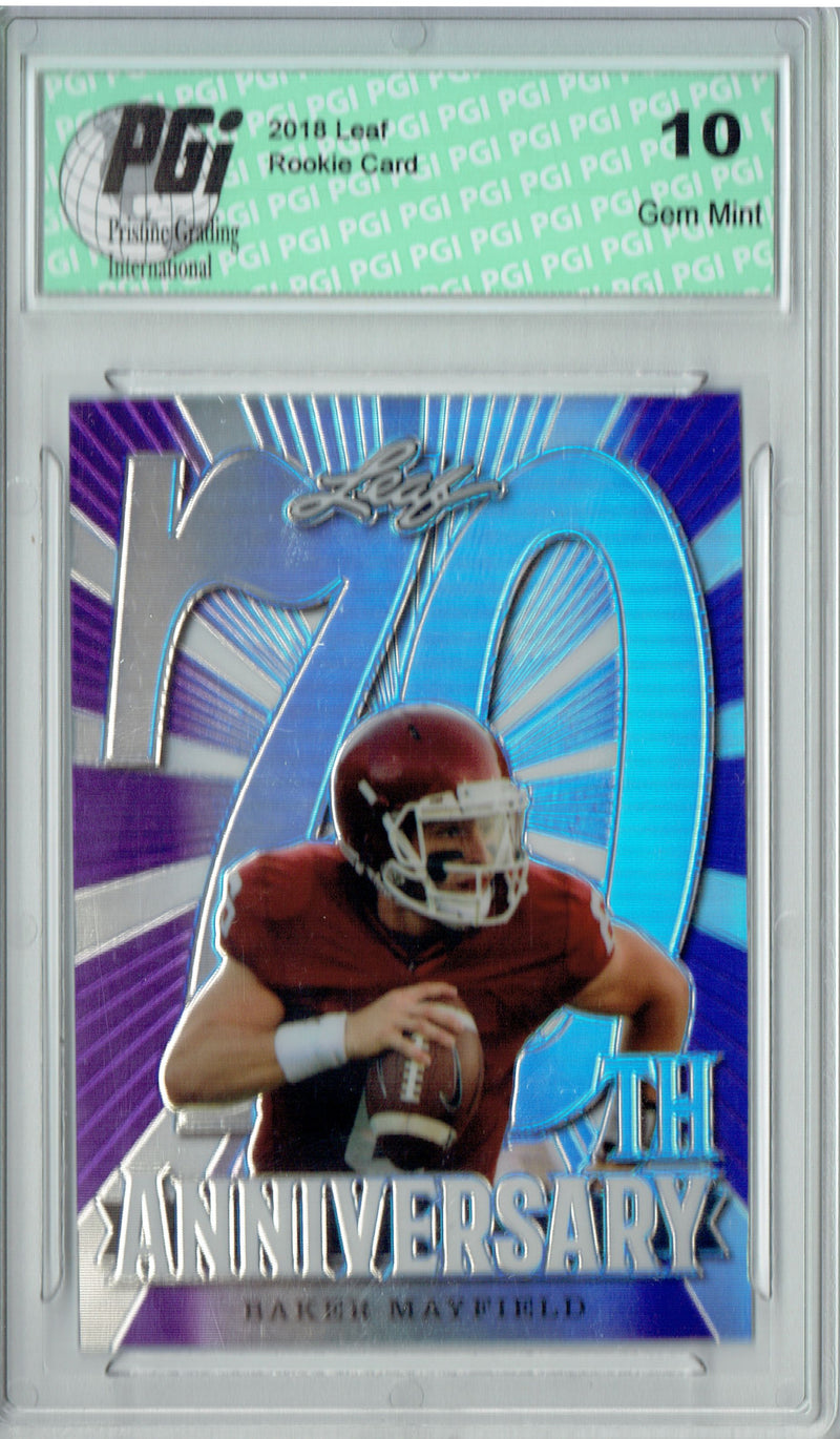 Baker Mayfield Rookie Card Cleveland PGI 10 Gem Mint Football Trading Card 2018 Leaf 70th #L70-01 Purple SP, 25 Made