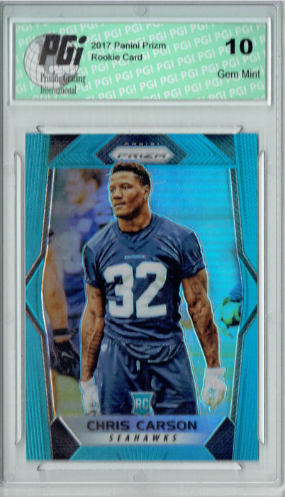 Chris Carson 2017 Panini Prizm #212 Blue SP, 199 Made Rookie Card PGI 10