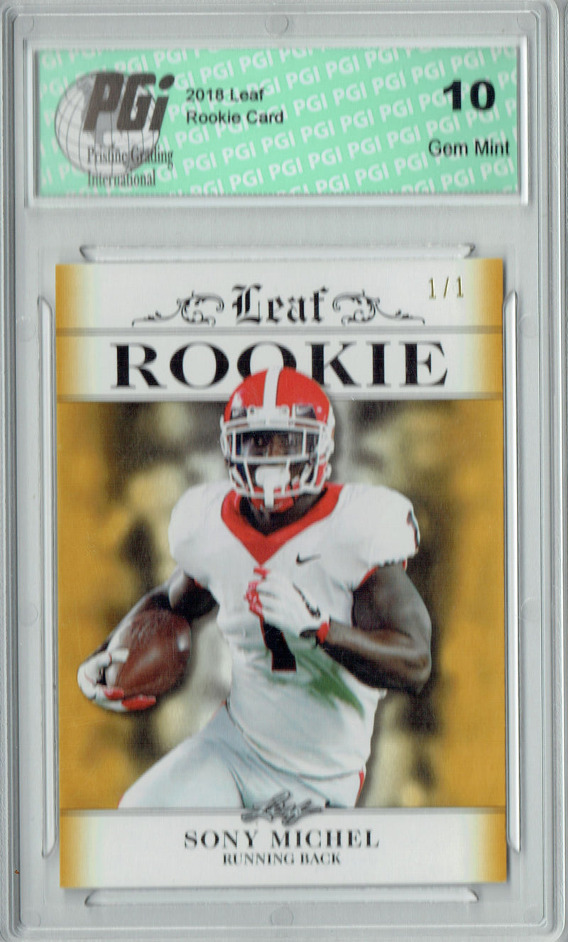 Sony Michel Rookie Card New England PGI 10 Gem Mint Football Trading Card 2018 Leaf Exclusive #RA-16 Gold True 1 of 1