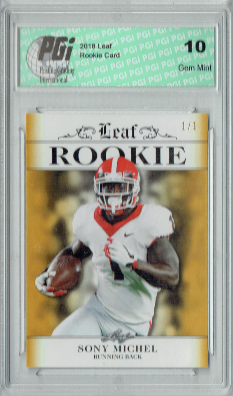 Sony Michel Rookie Card New England PGI 10 Gem Mint Football Trading Card 2018 Leaf Exclusive #RA-16 Gold Blank Back 1/1
