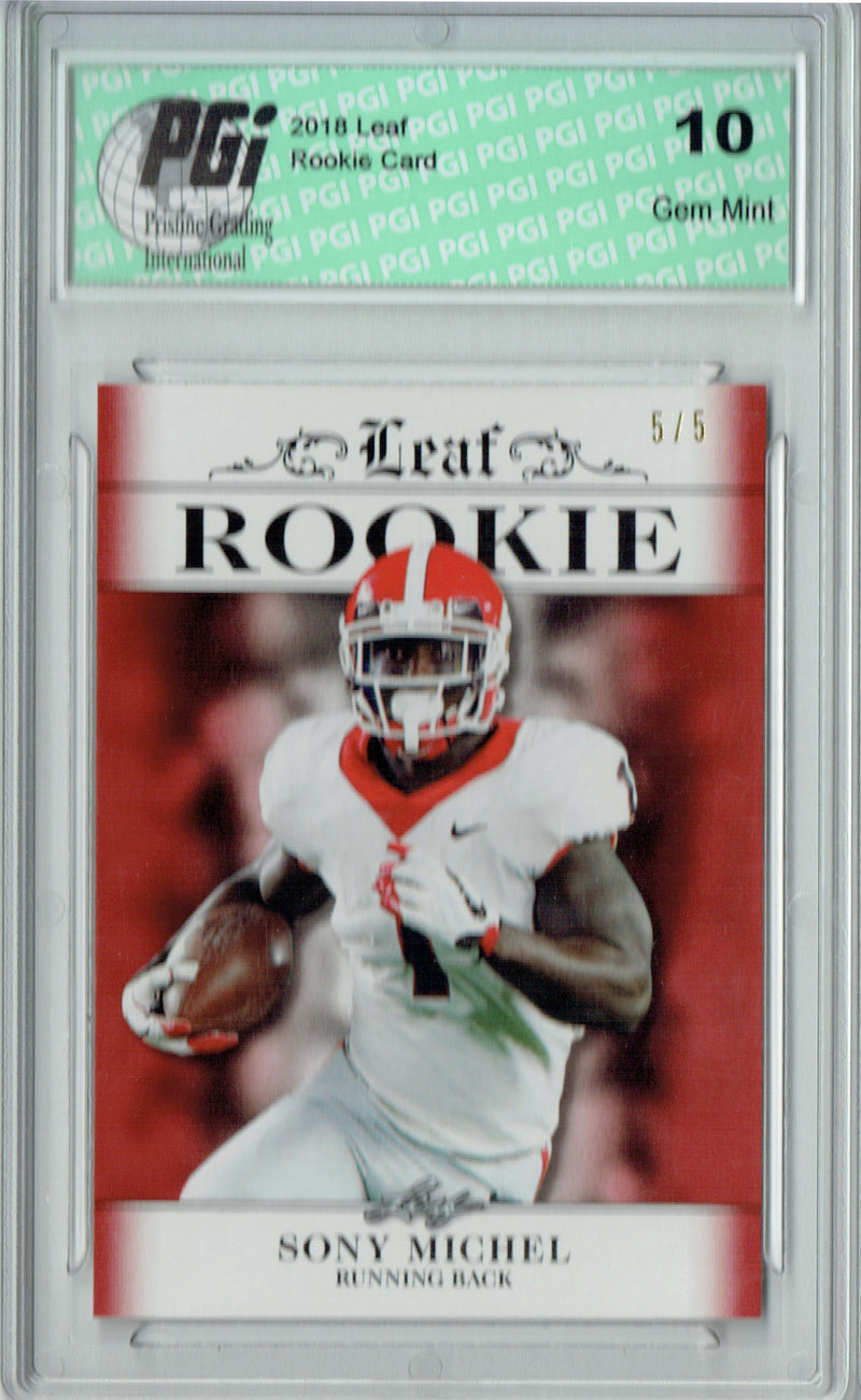 Sony Michel Rookie Card New England PGI 10 Gem Mint Football Trading Card 2018 Leaf Exclusive #RA-16 Ruby SP, Only 5 Made