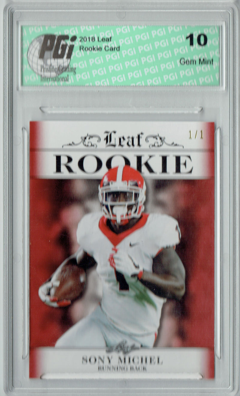 Sony Michel Rookie Card New England PGI 10 Gem Mint Football Trading Card 2018 Leaf Exclusive #RA-16 Ruby Blank Back 1/1