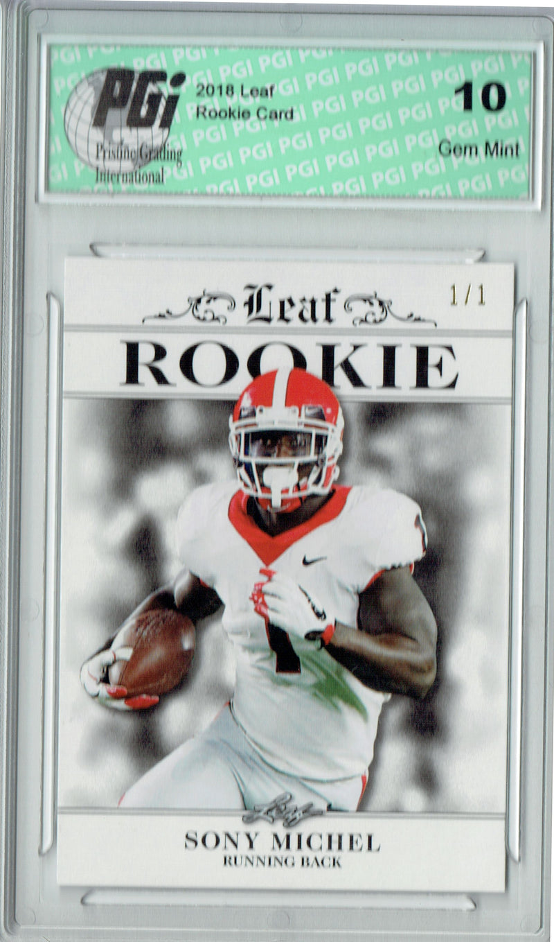 Sony Michel Rookie Card New England PGI 10 Gem Mint Football Trading Card 2018 Leaf Exclusive #RA-16 White Blank Back 1/1