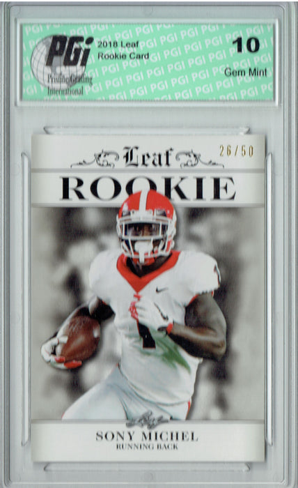 Sony Michel 2018 Leaf Exclusive #RA-16 Pro Jersey #26/50 Rookie Card PGI 10