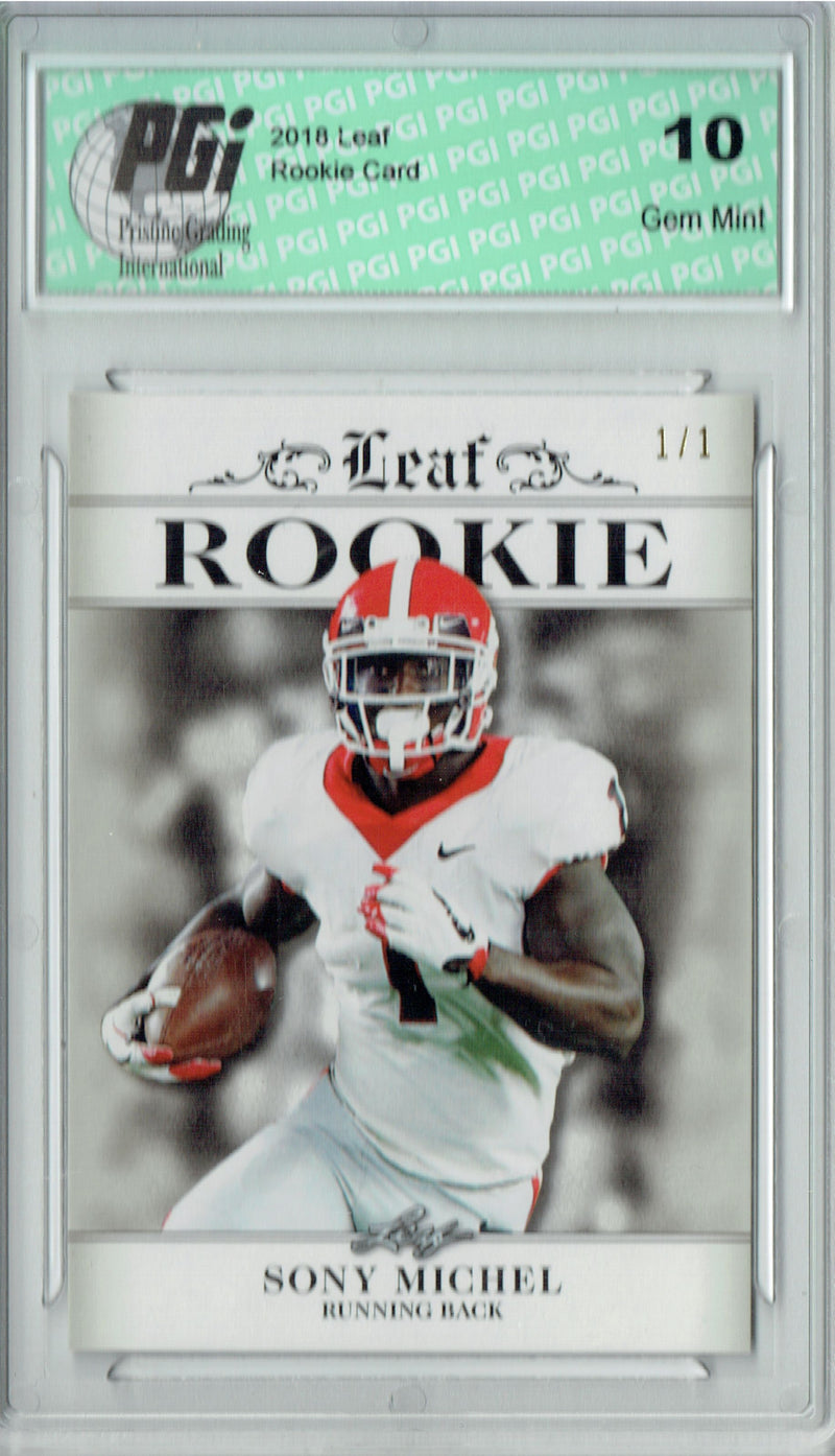 Sony Michel Rookie Card New England PGI 10 Gem Mint Football Trading Card 2018 Leaf Exclusive #RA-16 Silver Blank Bak 1/1
