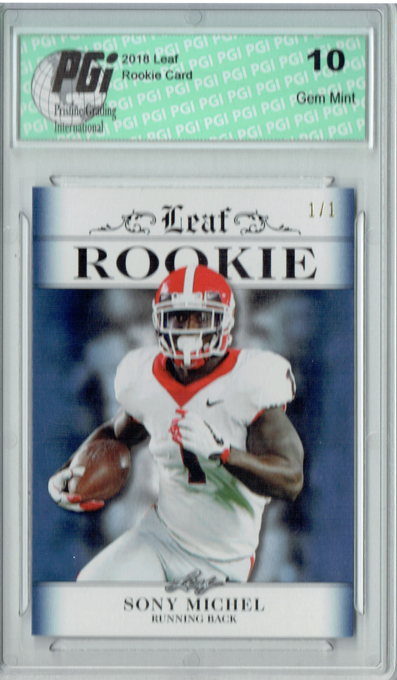Sony Michel Rookie Card New England PGI 10 Gem Mint Football Trading Card 2018 Leaf Exclusive #RA-16 Saphire Blnk Bak 1/1