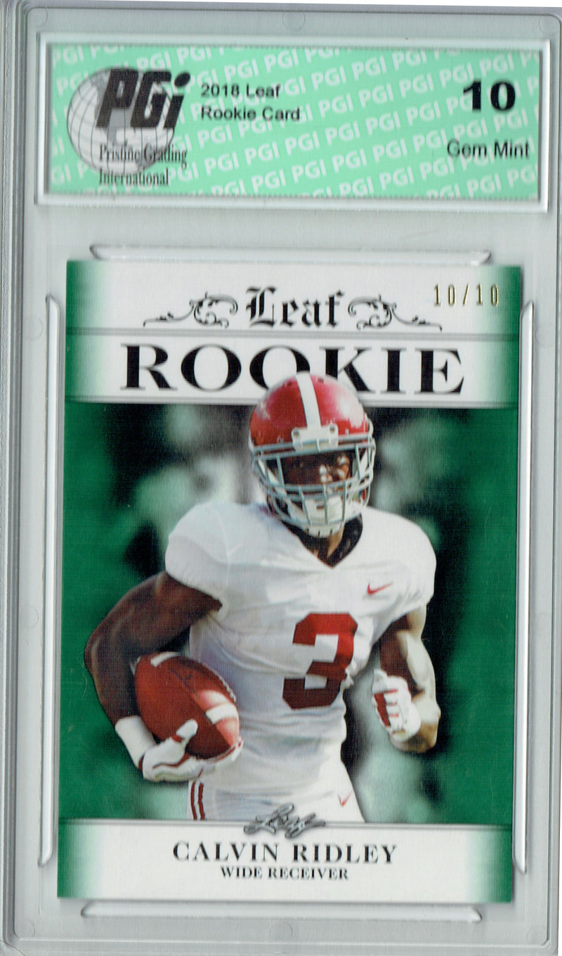 Calvin Ridley Rookie Card Atlanta PGI 10 Gem Mint Football Trading Card 2018 Leaf Exclusive #RA-05 Emerald SP 10 Made