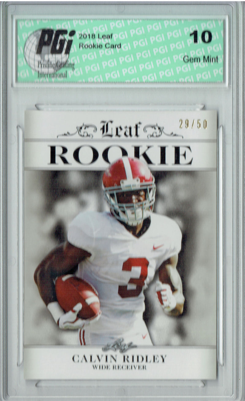 Calvin Ridley Rookie Card Atlanta PGI 10 Gem Mint Football Trading Card 2018 Leaf Exclusive #RA-05 Silver SP, 50 Made