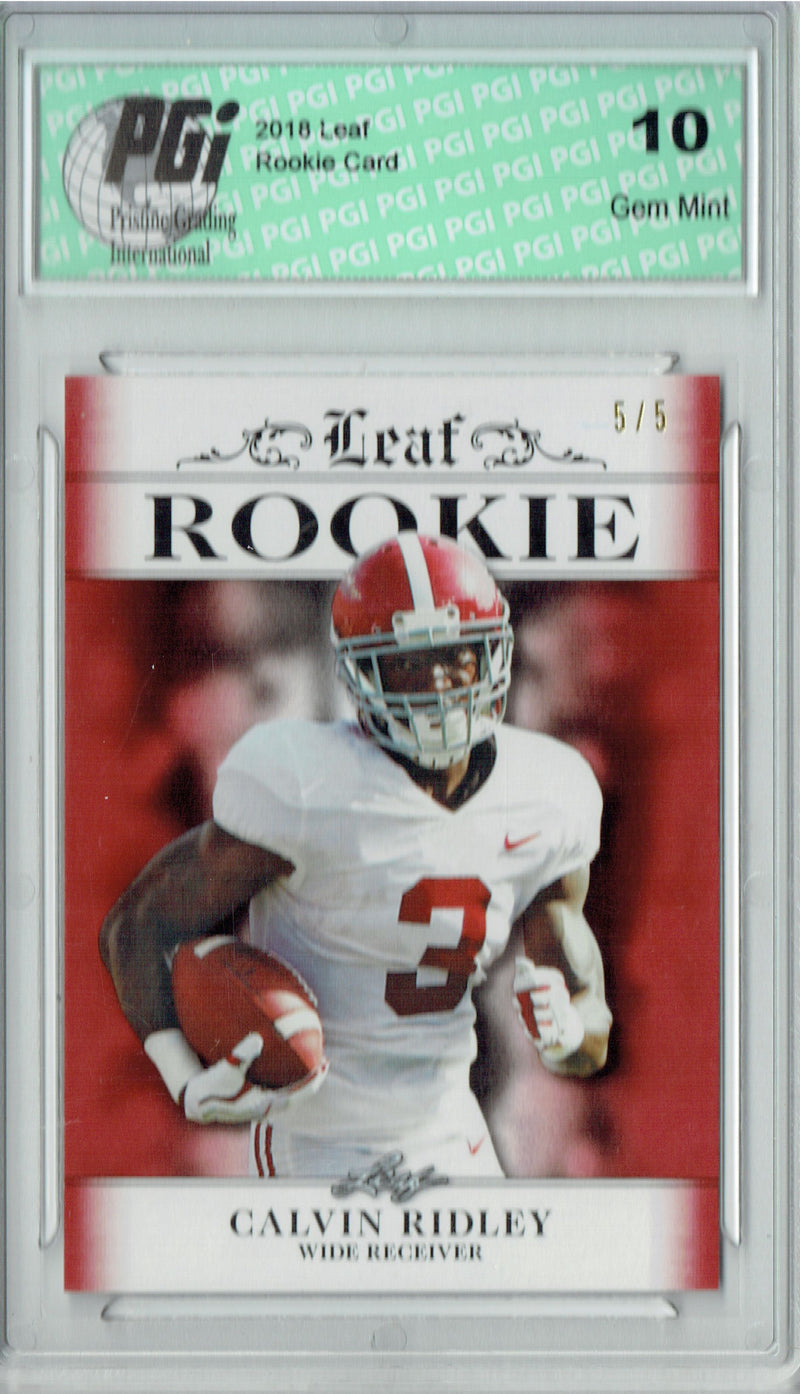 Calvin Ridley Rookie Card Atlanta PGI 10 Gem Mint Football Trading Card 2018 Leaf Exclusive #RA-05 Ruby, Only 5 Made