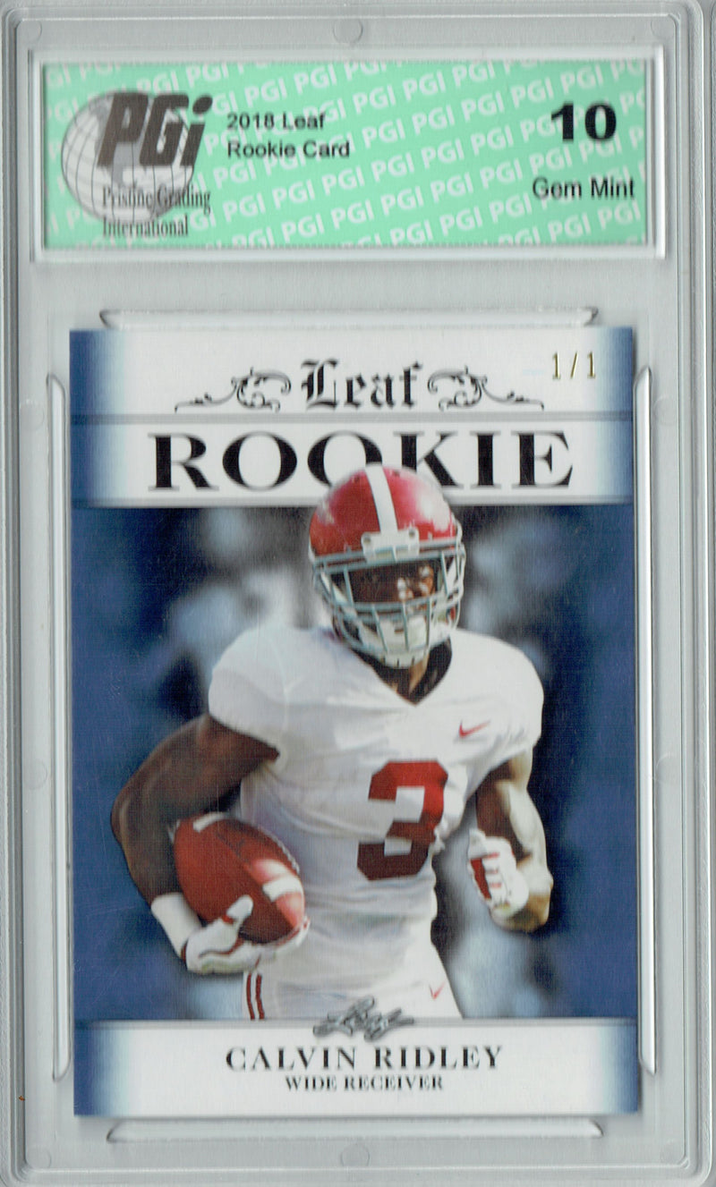 Calvin Ridley Rookie Card Atlanta PGI 10 Gem Mint Football Trading Card 2018 Leaf Ex. #RA-05 Sapphire Blank Back 1/1