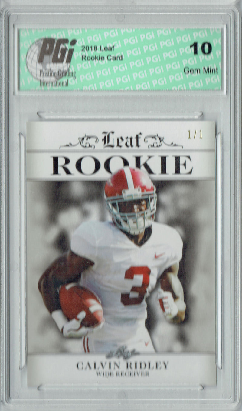 Calvin Ridley Rookie Card Atlanta PGI 10 Gem Mint Football Trading Card 2018 Leaf Excl. #RA-05 Silver Blank Back 1/1