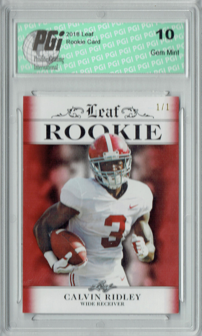 Calvin Ridley Rookie Card Atlanta PGI 10 Gem Mint Football Trading Card 2018 Leaf Exclusiv #RA-05 Ruby Blank Back 1/1