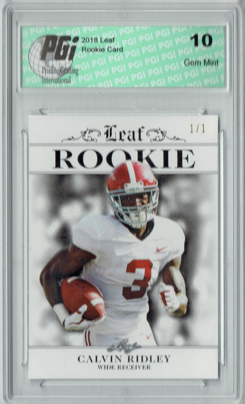Calvin Ridley Rookie Card Atlanta PGI 10 Gem Mint Football Trading Card 2018 Leaf Exclus. #RA-05 White Blank Back 1/1