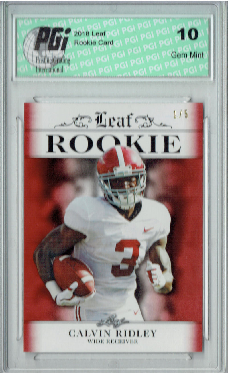 Calvin Ridley Rookie Card Atlanta PGI 10 Gem Mint Football Trading Card 2018 Leaf Ex. #RA-05 Ruby SP, The #1 of 5