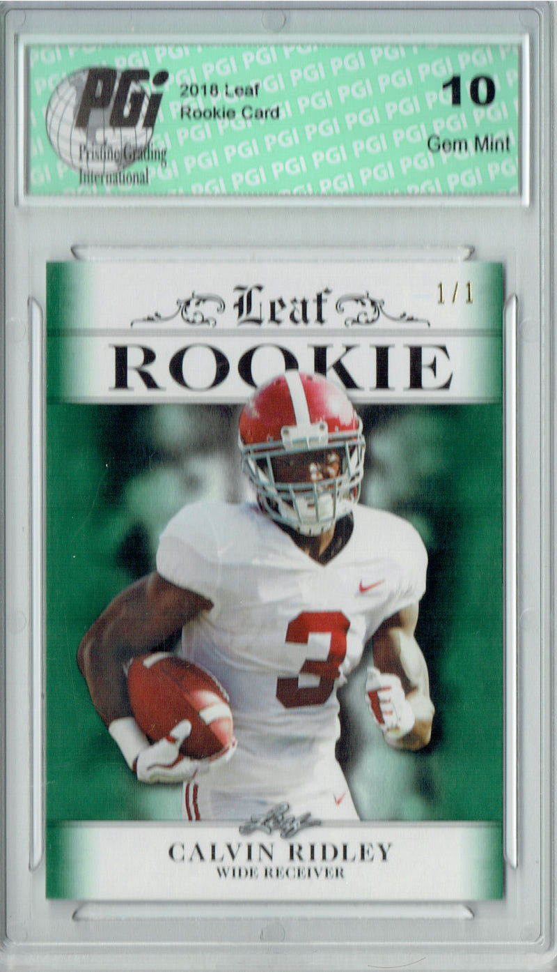 Calvin Ridley Rookie Card Atlanta PGI 10 Gem Mint Football Trading Card 2018 Leaf Excl. #RA-05 Emerald Blank Back 1/1