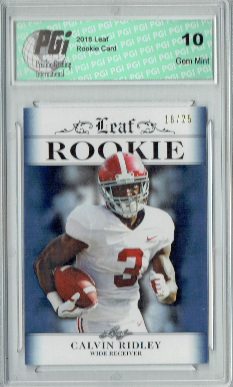 Calvin Ridley Rookie Card Atlanta PGI 10 Gem Mint Football Trading Card 2018 Leaf Ex. #RA-05 Pro Jersey #18/25 Made