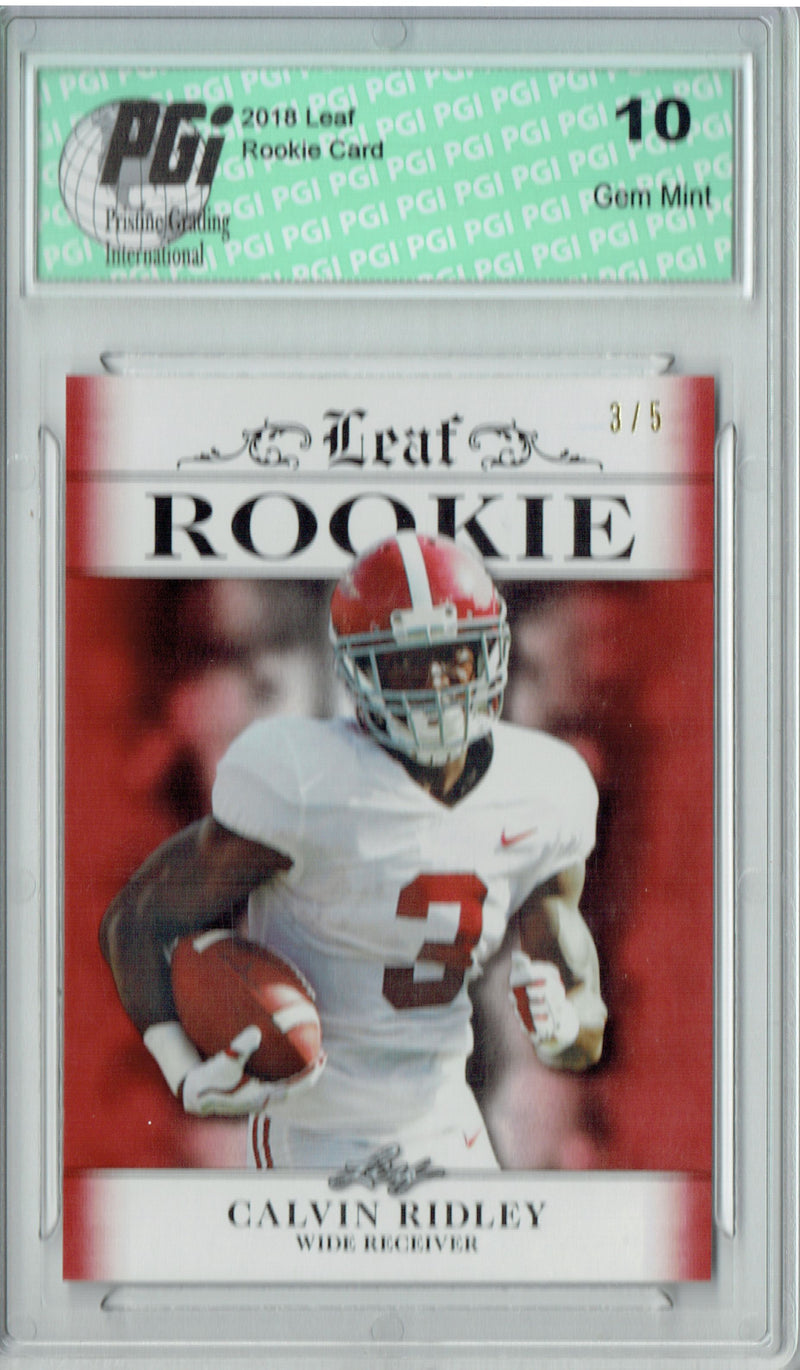 Calvin Ridley Rookie Card Atlanta PGI 10 Gem Mint Football Trading Card 2018 Leaf Ex. #RA-05 College Jersey #3/5