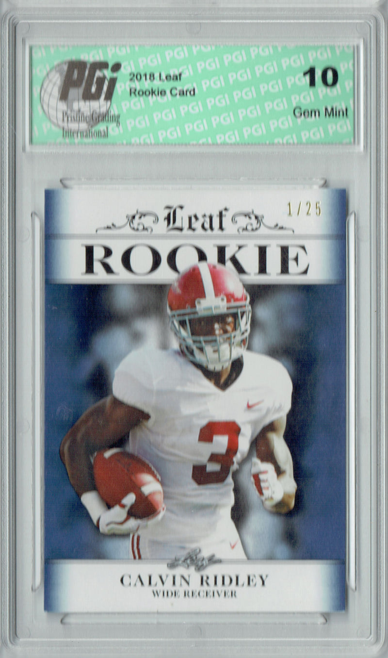 Calvin Ridley Rookie Card Atlanta PGI 10 Gem Mint Football Trading Card 2018 Leaf Exclusive #RA-05 Sapphire, #1 of 25