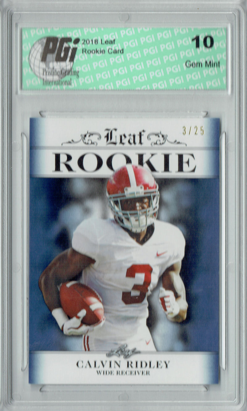 Calvin Ridley Rookie Card Atlanta PGI 10 Gem Mint Football Trading Card 2018 Leaf Ex. #RA-05 College Jersey #3/25