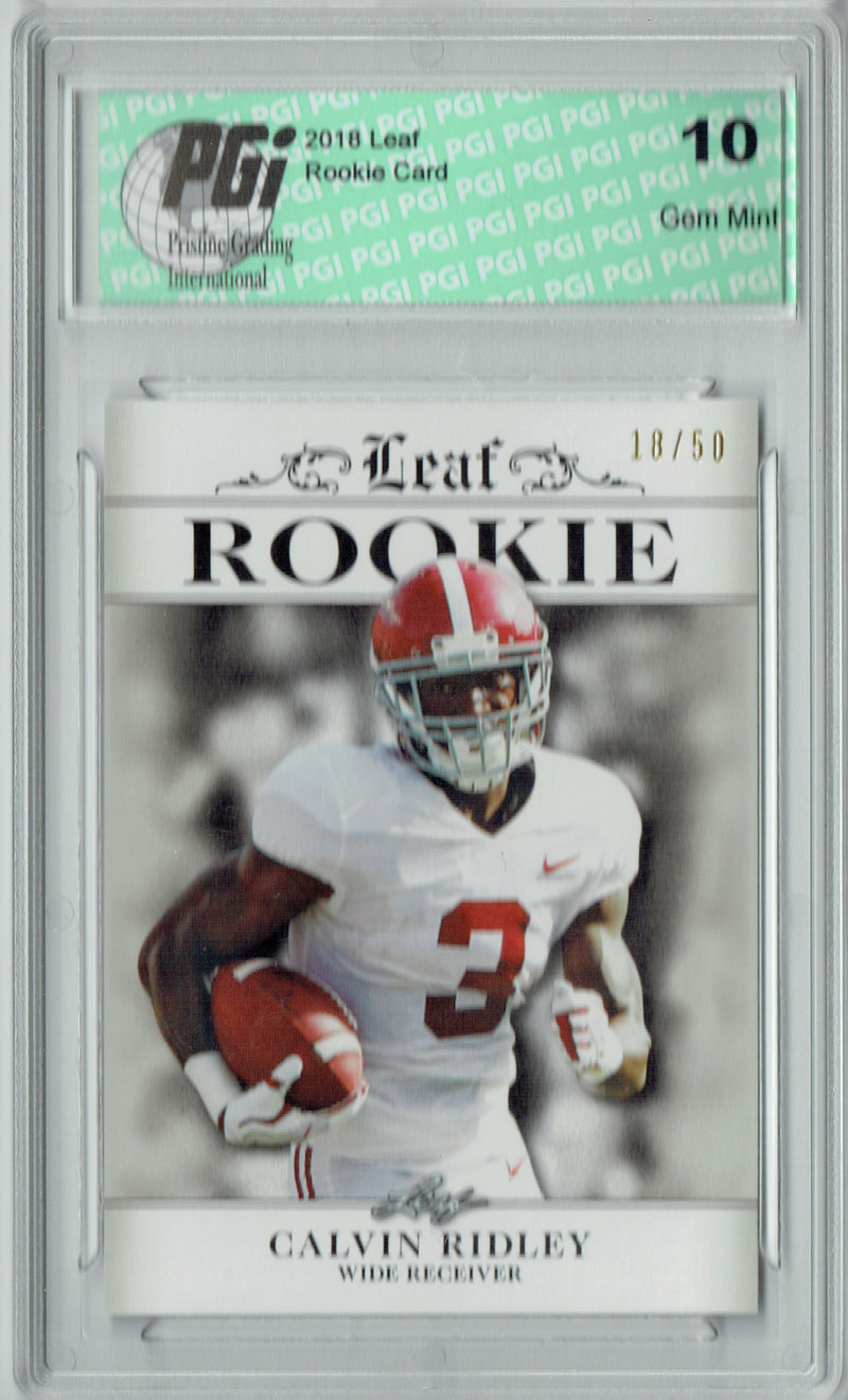 Calvin Ridley Rookie Card Atlanta PGI 10 Gem Mint Football Trading Card 2018 Leaf Ex. #RA-05 Pro Jersey #18/50