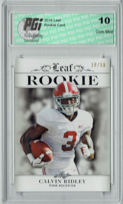 Calvin Ridley 2018 Leaf Ex. #RA-05 Pro Jersey #18/50 Rookie Card PGI 10